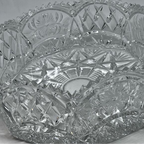 Antique Deeply Cut Crystal Sawtooth Edge Bowl Floral Diamond Design 8x3.5 Heavy - Picture 7 of 8